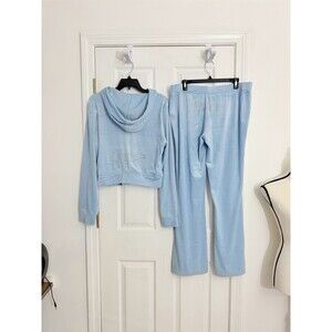 New Juicy Couture Frosted Baby Blue Velour Rhinestone Y2K Bling Tracksuit Set XL